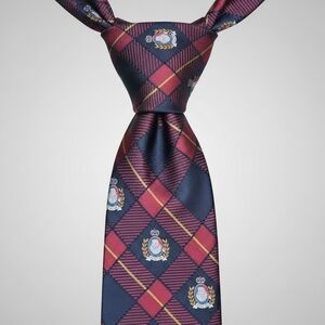 Lands End Long 100% Silk Santa Christmas Men's Neck Tie Blue Red Plaid USA 4x63"